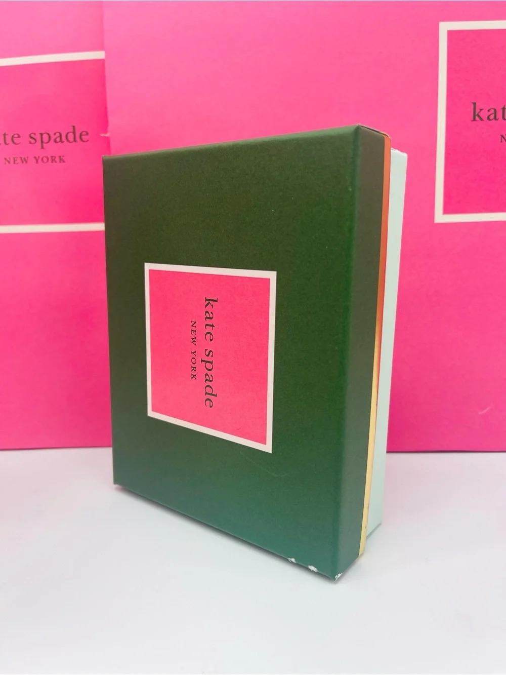 kate spade Green Box with Pink Logo Panel New